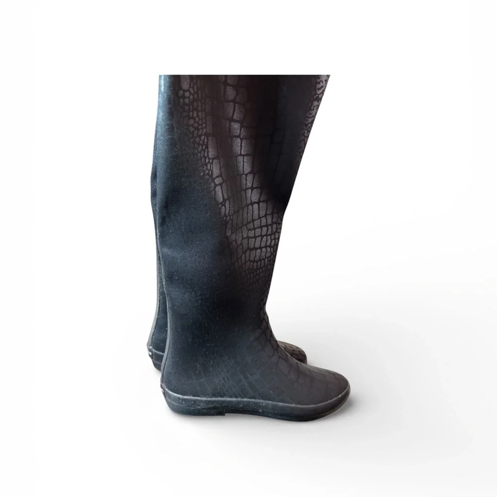 Henry Ferrera Black Knee High Croc-Embossed Winter Boots Size 6 Rain Winter